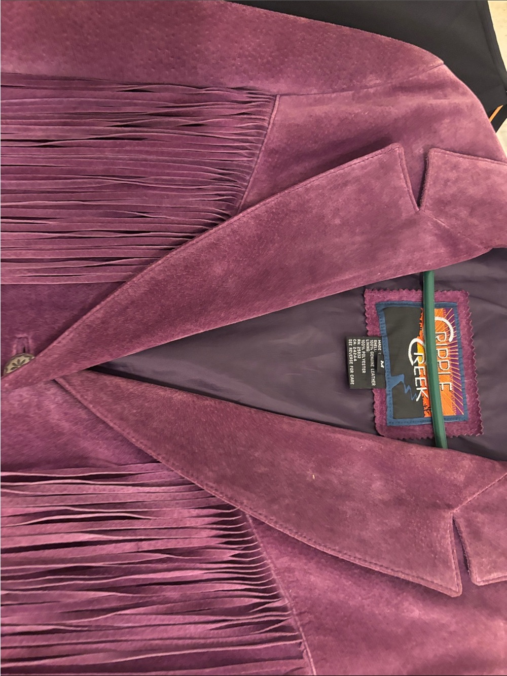 Purple Suede Fringe Leather Jacket by Triple Creek